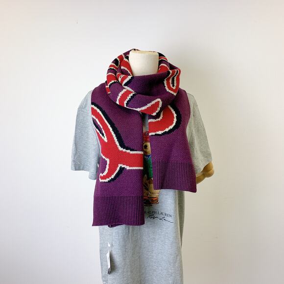 Coach CY038 Coach Script Print Knit Muffler IN Oxblood - Picture 1 of 7